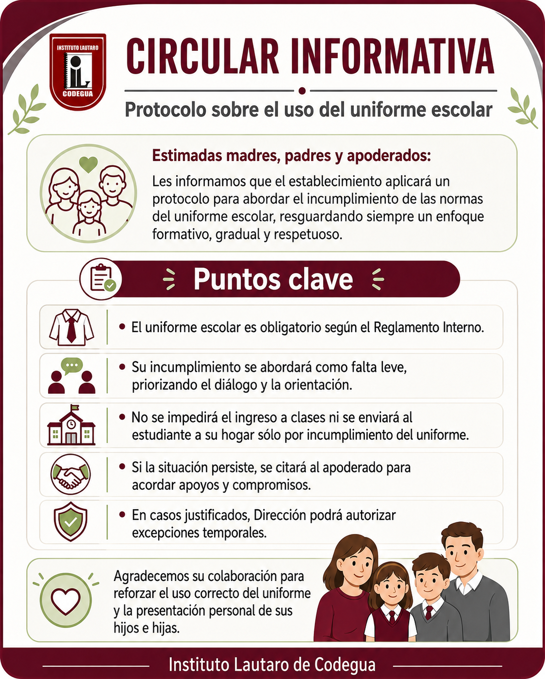 Protocolo del uso de uniforme escolar